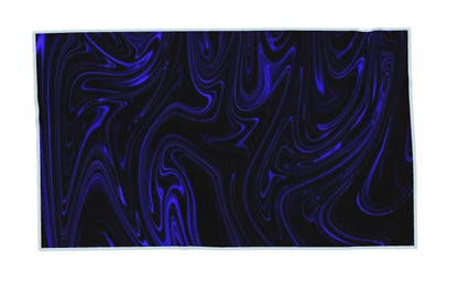 Blue and black marbled patterned towel on a white background