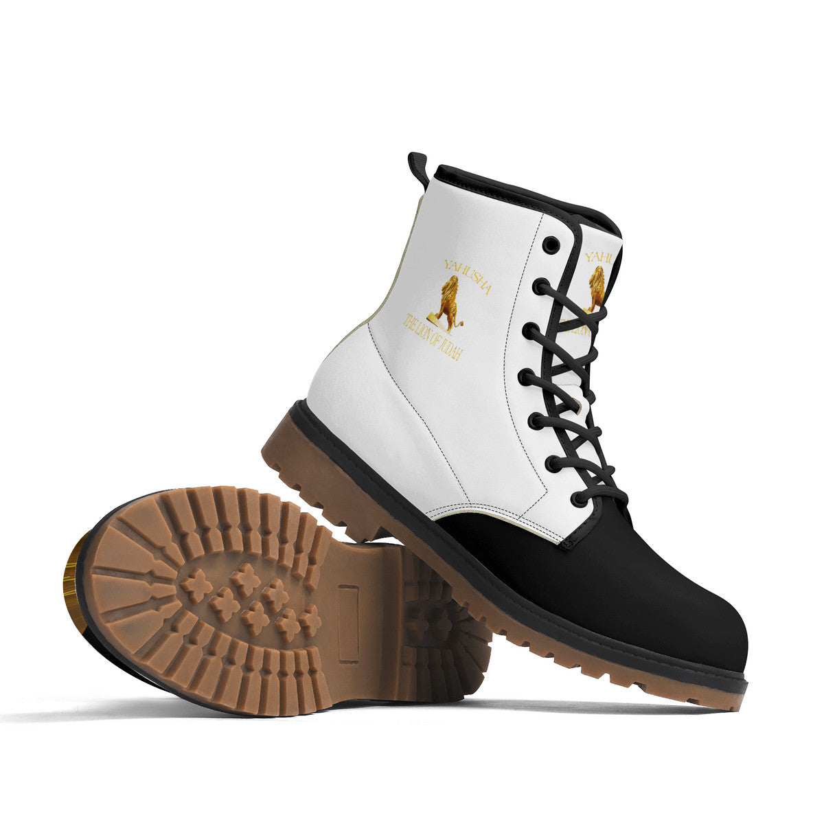 Yahusha-The Lion of Judah 01 Voltage PU Leather Brown Outsole Boots (White)