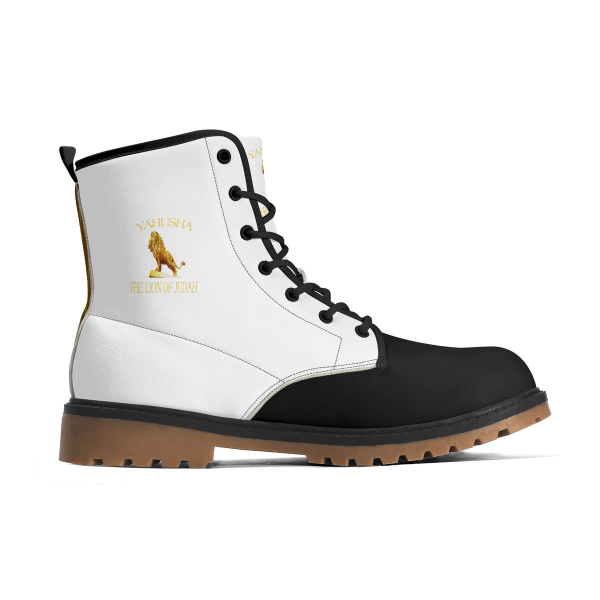 Yahusha-The Lion of Judah 01 Voltage PU Leather Brown Outsole Boots (White)