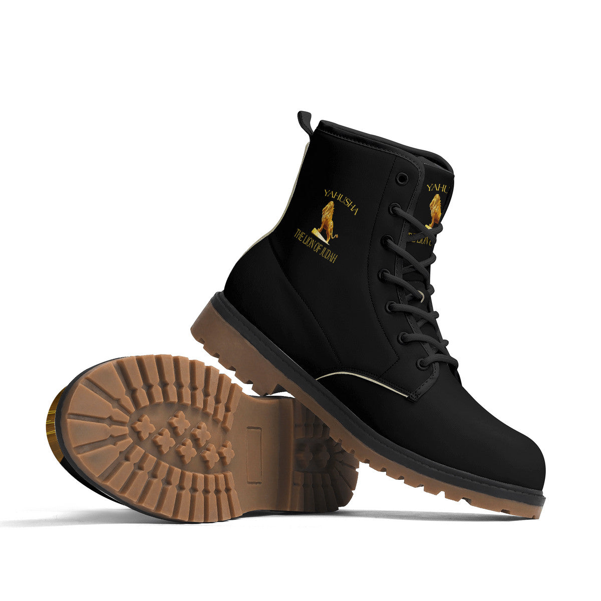 Yahusha-The Lion of Judah 01 Voltage PU Leather Brown Outsole Boots (Black)