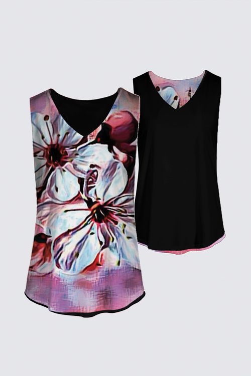 Floral Embosses: Pictorial Cherry Blossoms 01-01 Designer Kaplan Reversible Tank Top