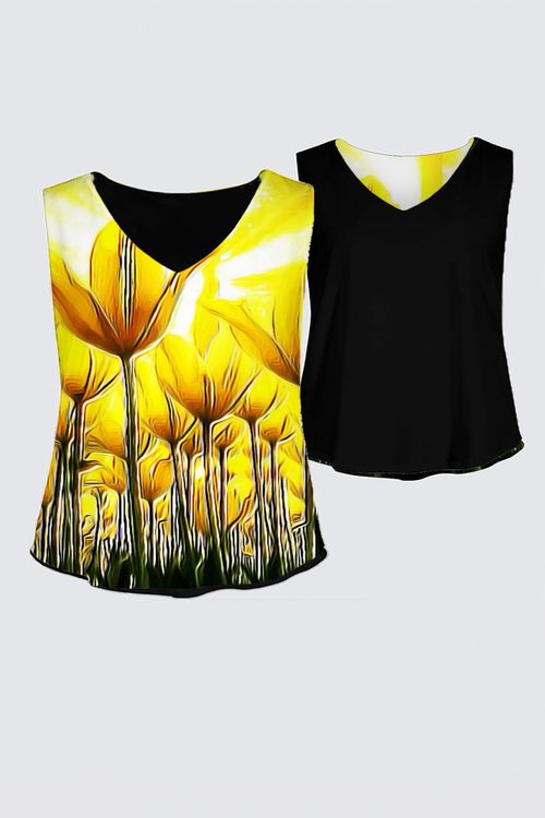 Floral Embosses: Tulip Daydream 02 Designer Kaplan Reversible Tank Top (Plus Size)