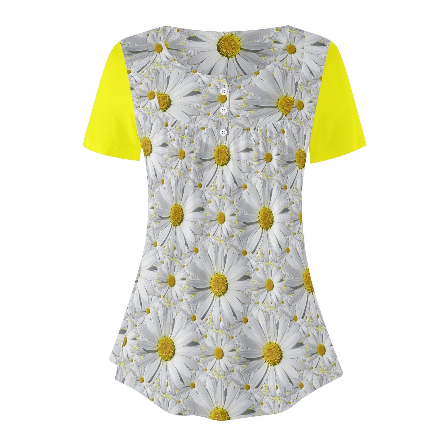 TRP Floral Print 08: English Daisies 01 Designer Scoop Neck Pleated Blouse