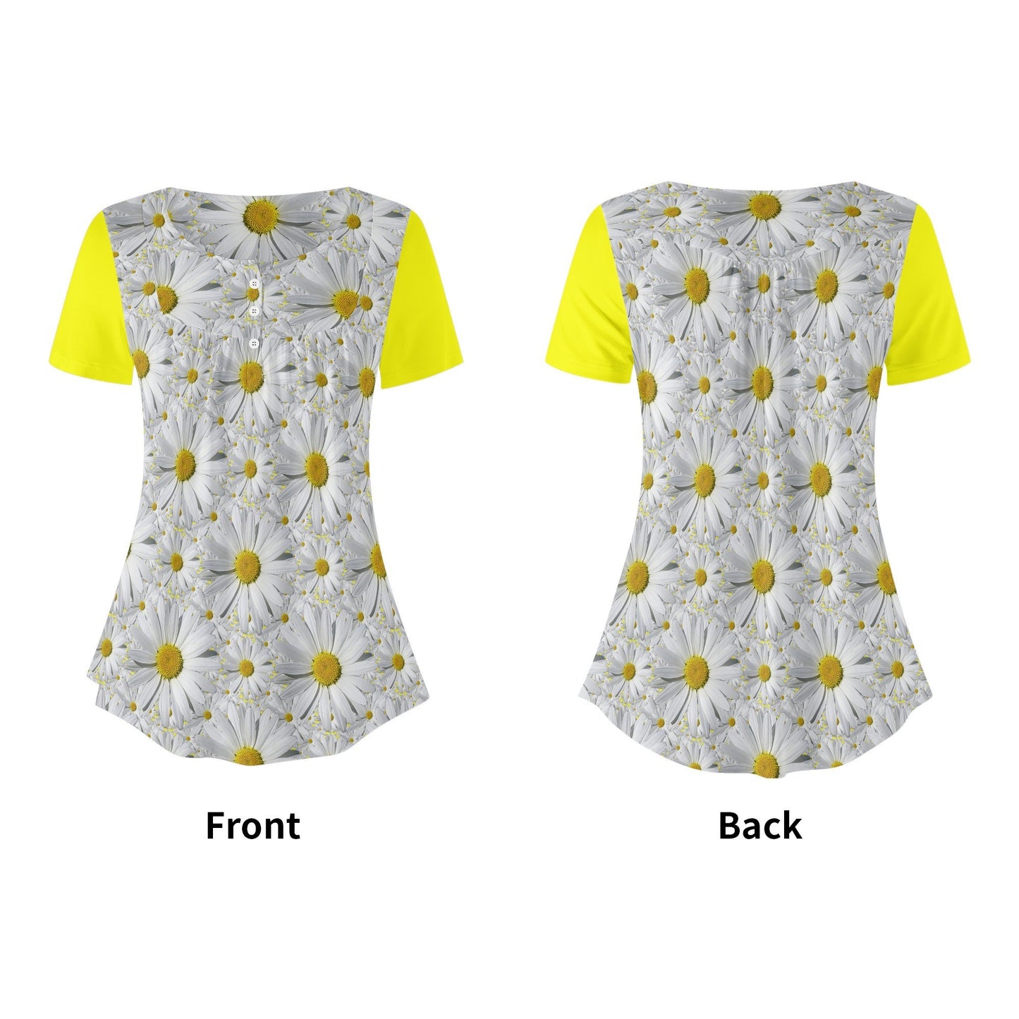 TRP Floral Print 08: English Daisies 01 Designer Scoop Neck Pleated Blouse