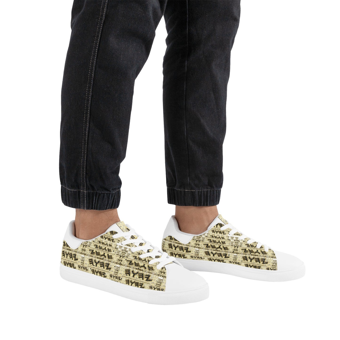 Yahuah Logo 03 - White Men's PU Leather Low Top Sneakers