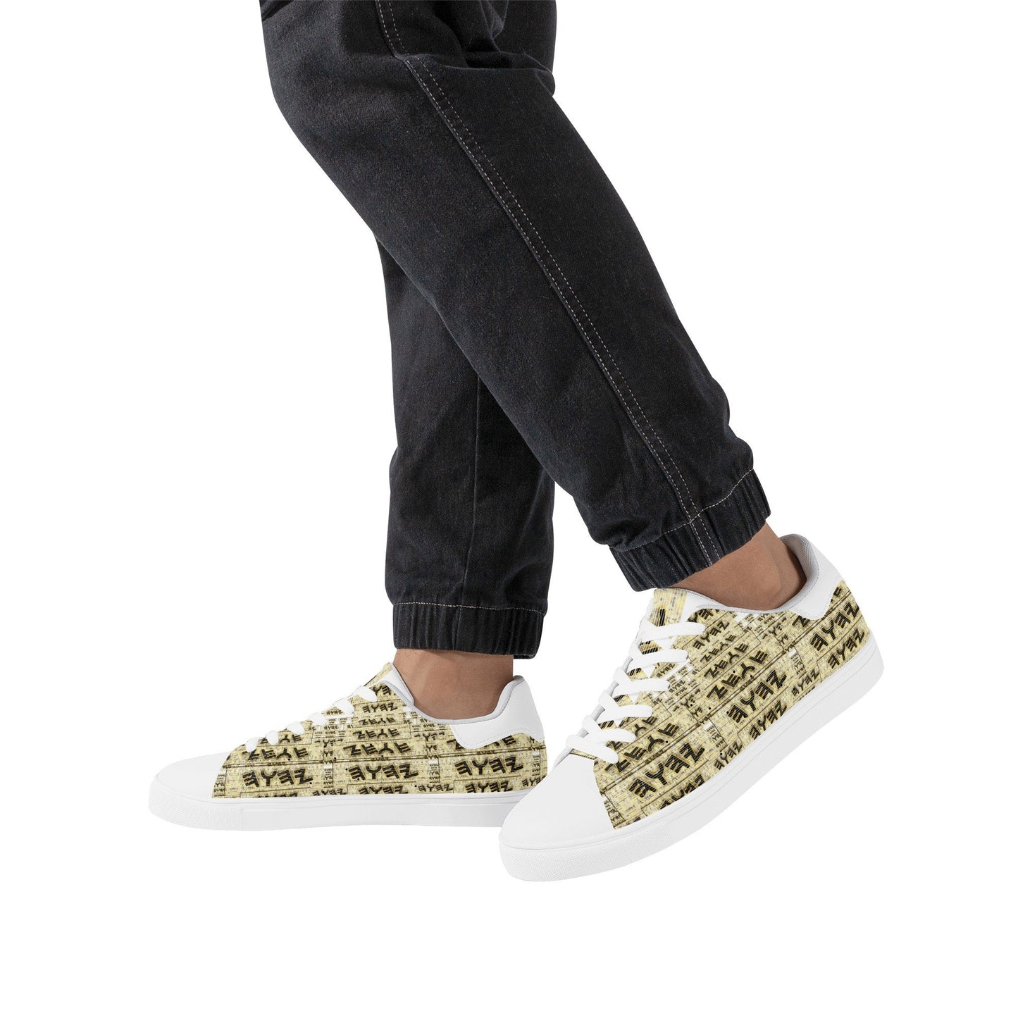 Yahuah Logo 03 - White Men's PU Leather Low Top Sneakers