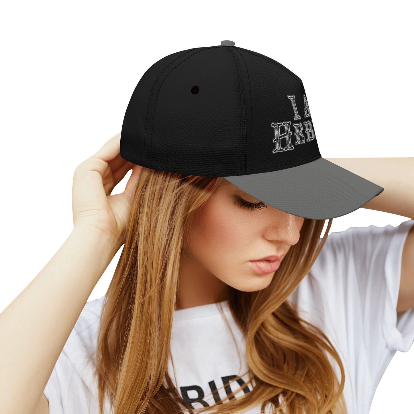 I AM HEBREW 02-02 Designer Baseball Cap, Black+BlackChrome