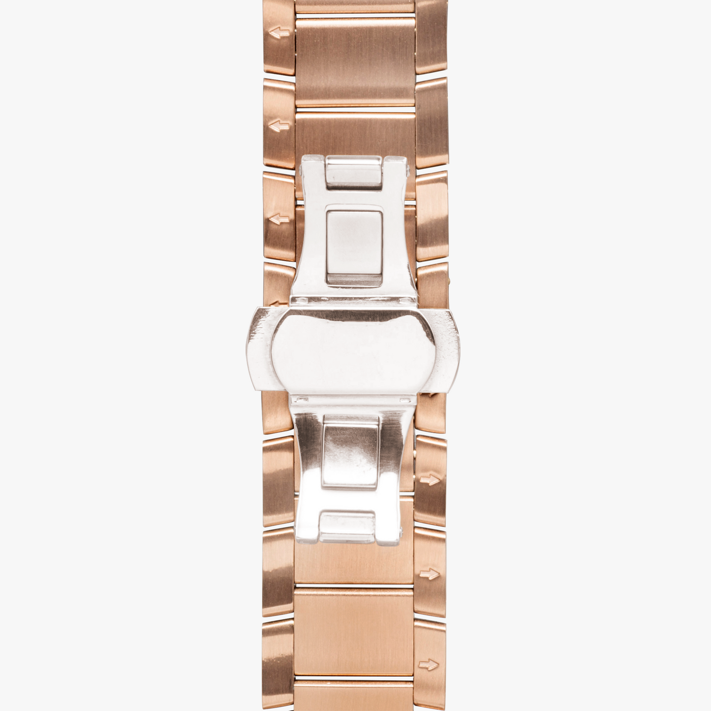 Yahuah: Tree of Life (03) stainless steel  rose gold watch technical view showing the the butterfly deployment clasp.