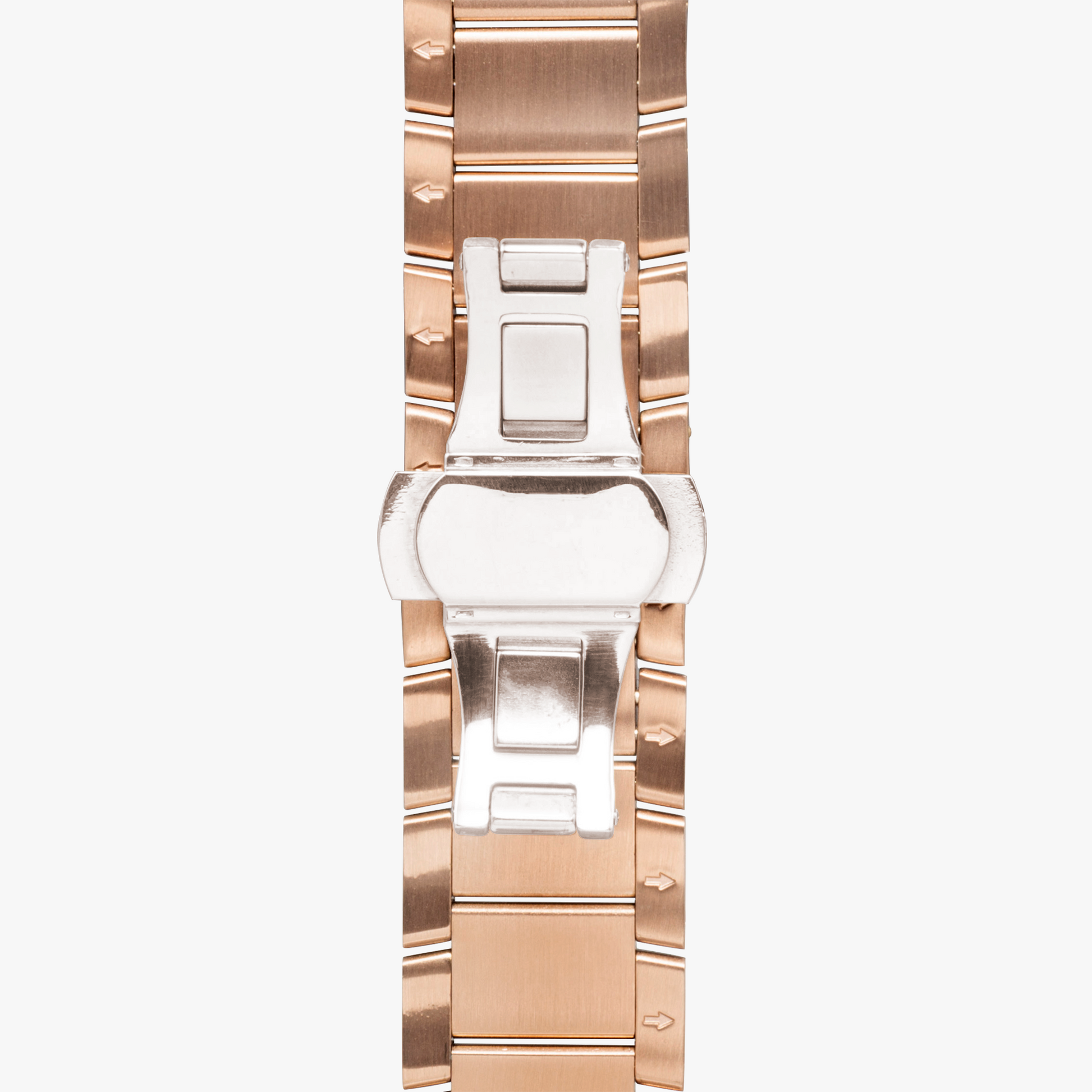 Yahuah: Tree of Life (03) stainless steel  rose gold watch technical view showing the the butterfly deployment clasp.