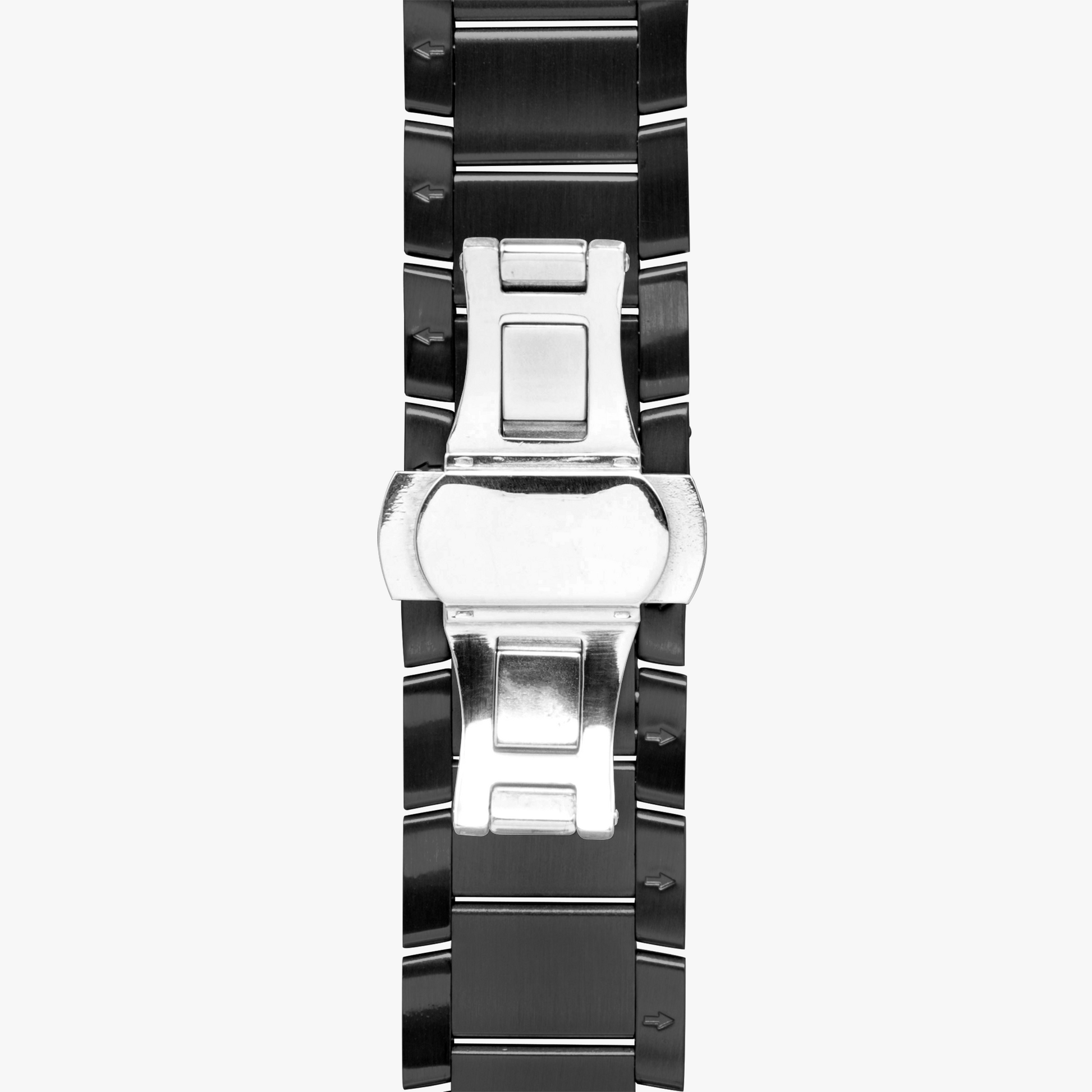 Yahuah: Tree of Life (03) stainless steel  black watch technical view showing the the butterfly deployment clasp.