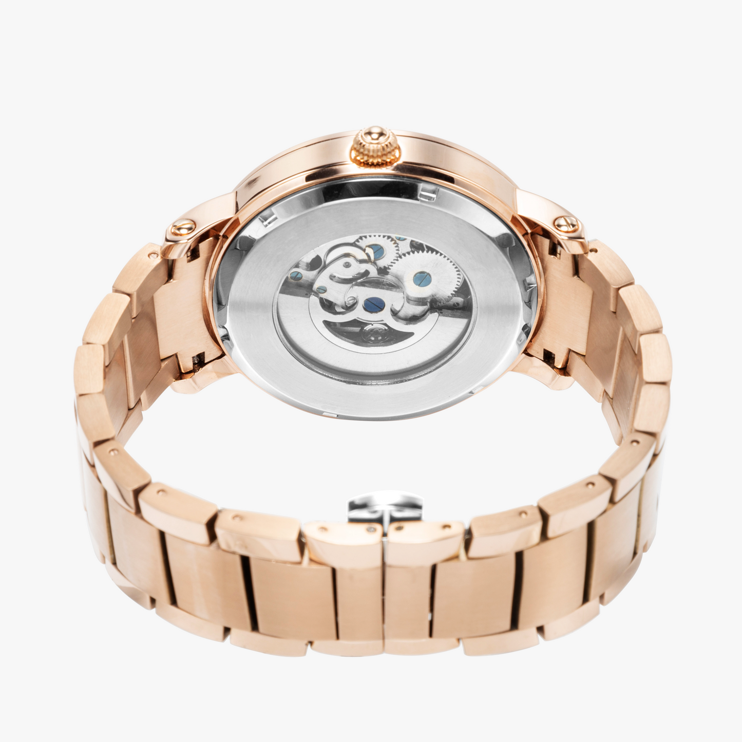 Yahuah: Tree of Life (03) automatic stainless steel watch featuring rose gold strap.