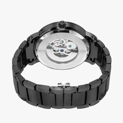 Yahuah: Tree of Life (03) automatic stainless steel watch featuring black strap.