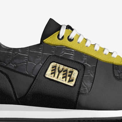 Yahuah Logo 03 - White Men's Genuine Italian Leather Retro Running Sneakers