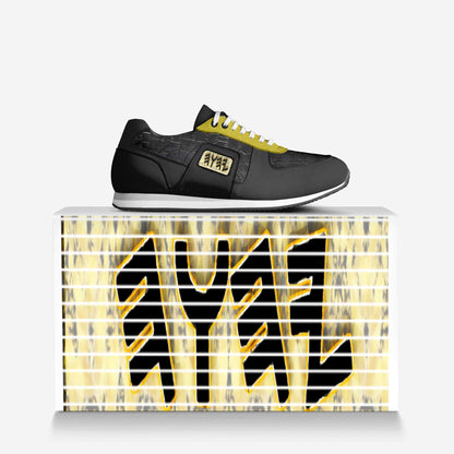 Yahuah Logo 03 - White Men's Genuine Italian Leather Retro Running Sneakers
