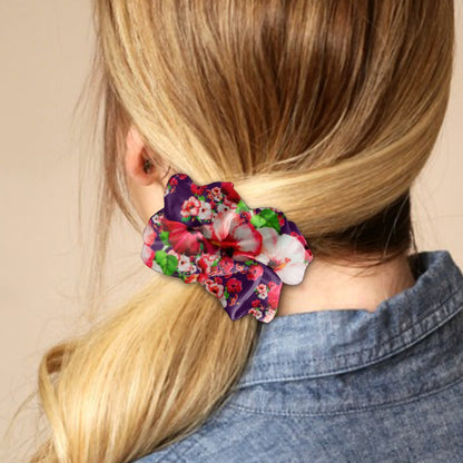 TRP Floral Print 03: Hibiscus Flowers 01-01 Tropical Bloom Satin Scrunchie