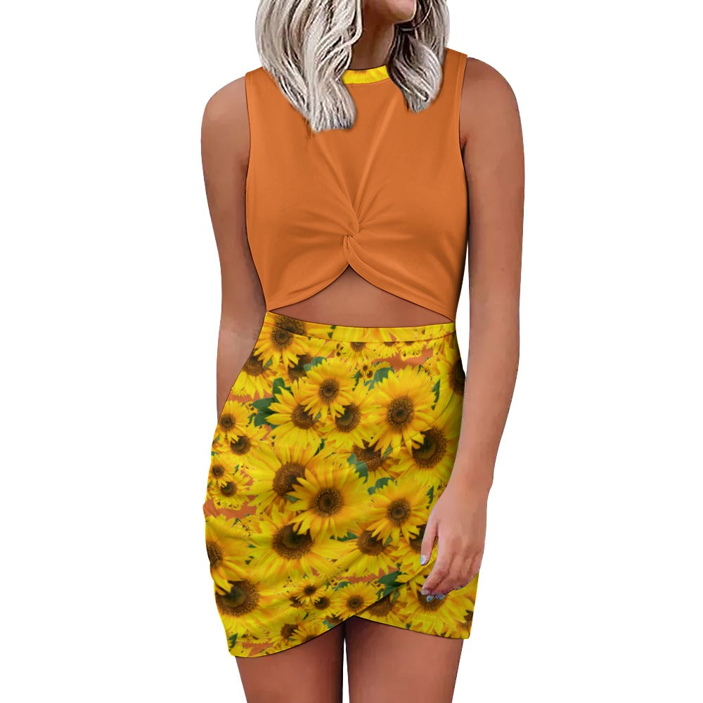 TRP Floral Print 04: Sunflowers 01 Designer Hip Wrap Dress (5 colors)