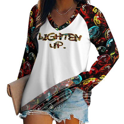 "Lighten Up" (01) | Women's V-neck Long Sleeve Tee