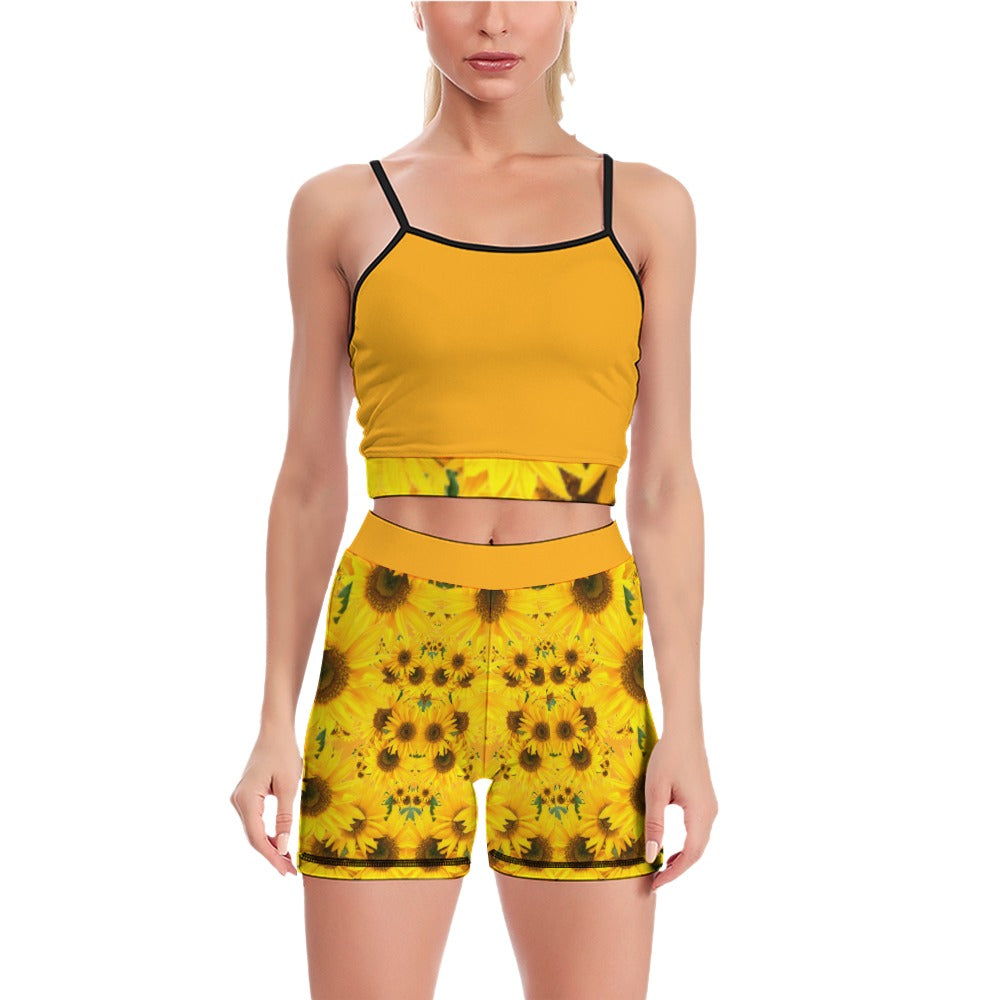 TRP Floral Print 04: Sunflowers 01 Designer Slim Yoga Set (5 colors)