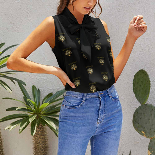 Yahuah-Tree of Life 01-01 Designer Tie Neck Sleeveless Blouse