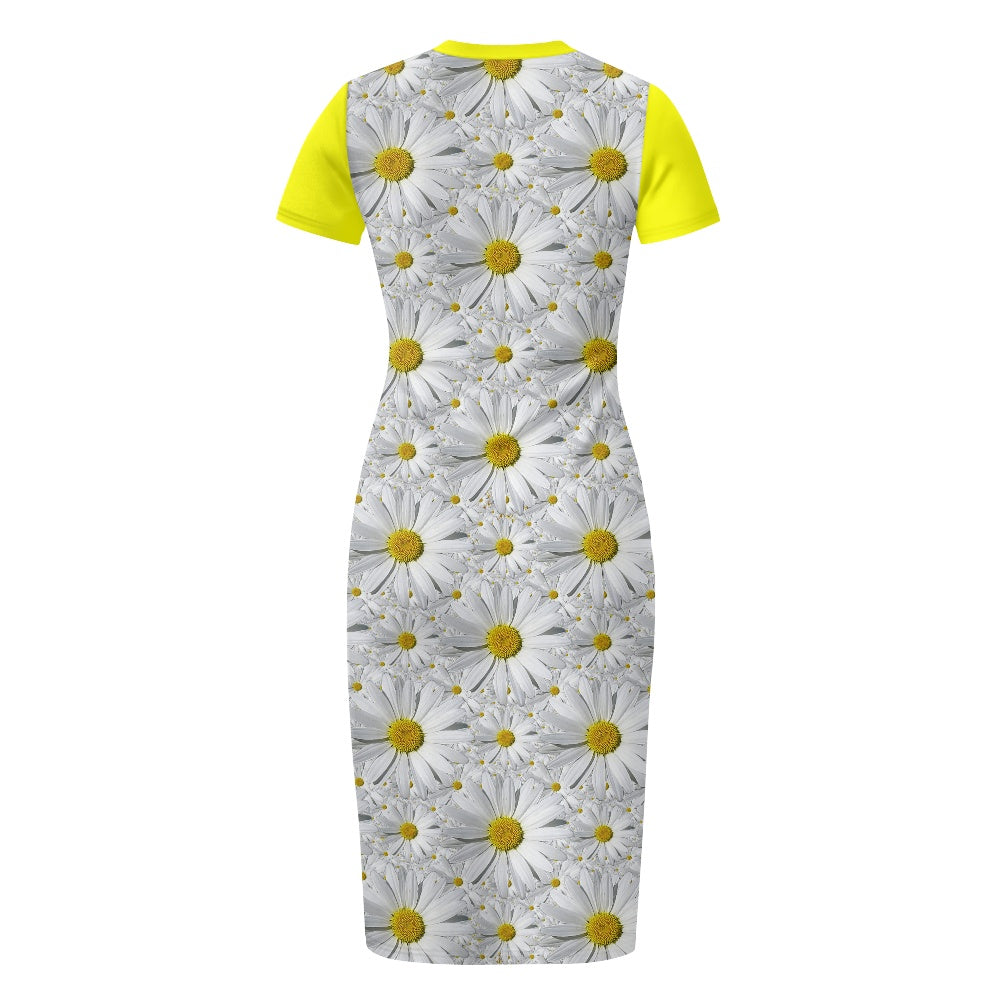TRP Floral Print 08: English Daisies 01 Designer Bodycon Maxi Dress