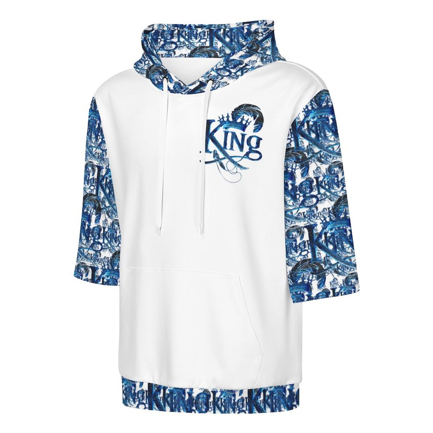 KING 02-01 White Men's Designer Half Sleeve French Terry Pullover Hoodie