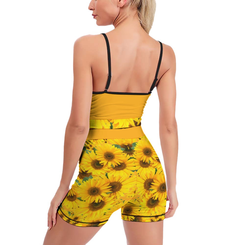 TRP Floral Print 04: Sunflowers 01 Designer Slim Yoga Set (5 colors)