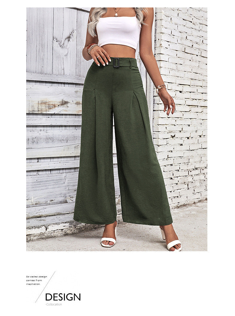 Buckle Belted Pleated High Waist Wide Leg Pants (4 colors)