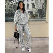 Load image into Gallery viewer, Striped Sequin Tracksuit (Black/Silver)