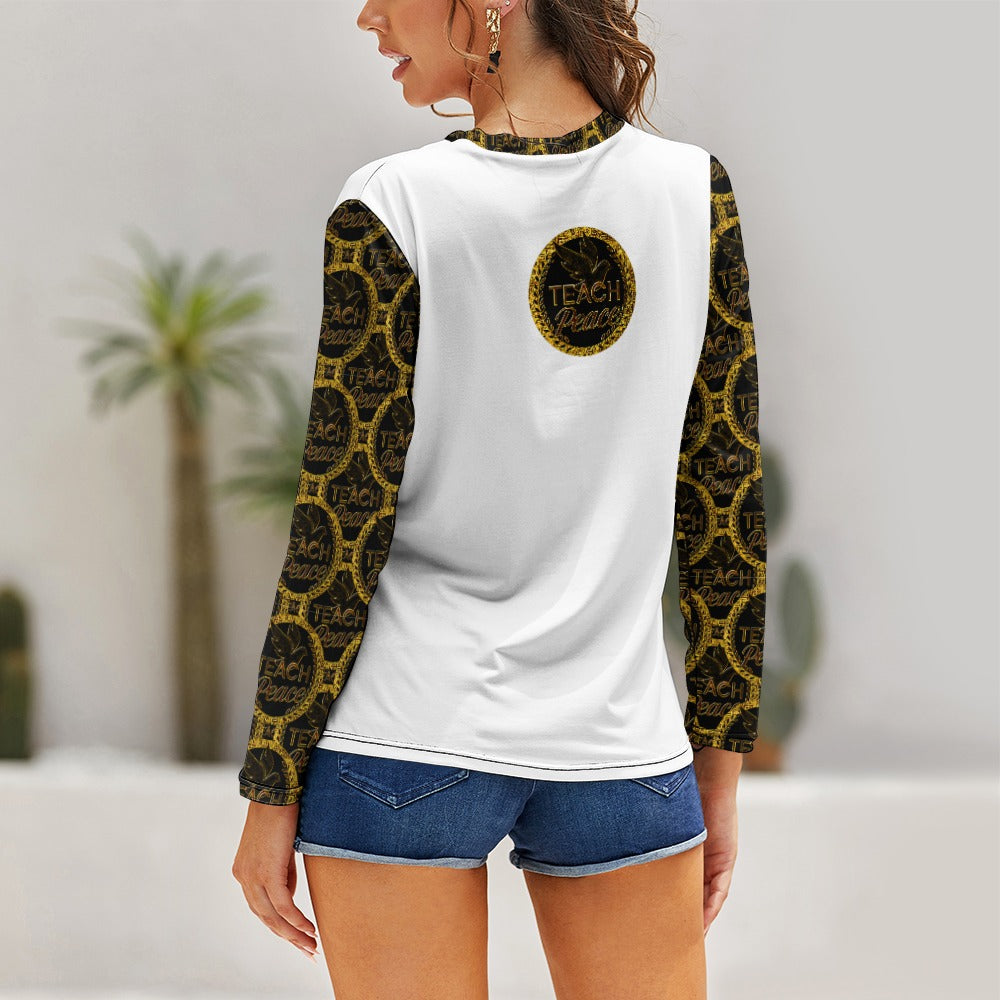 Outspoken Designs 05-02 "Teach Peace" Ladies Designer Long Sleeve T-shirt (5 colors)