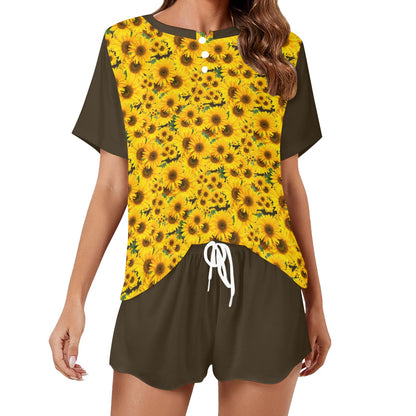 TRP Floral Print 04: Sunflowers 01 Designer Lounge T-shirt & Shorts (5 colors)