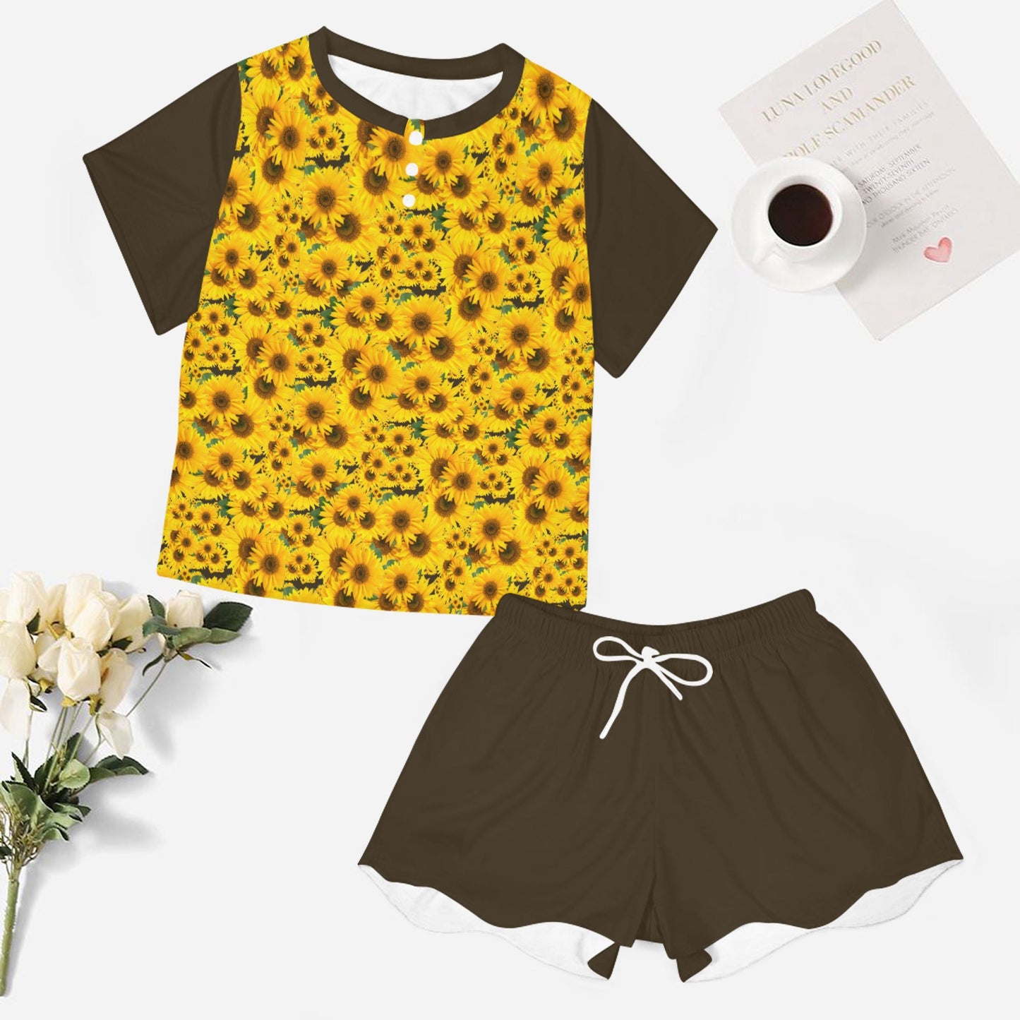 TRP Floral Print 04: Sunflowers 01 Designer Lounge T-shirt & Shorts (5 colors)