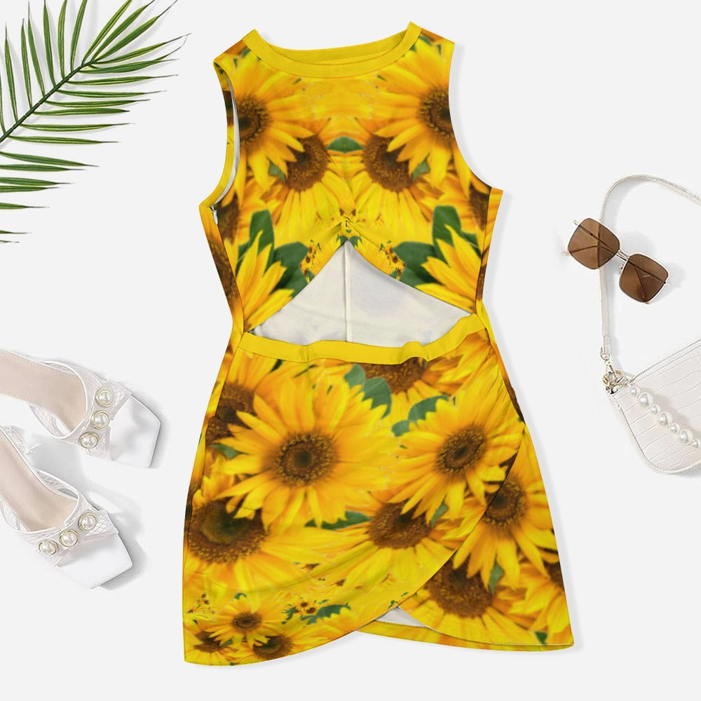 TRP Floral Print 04: Sunflowers 01 Designer Hip Wrap Dress (4 colors)