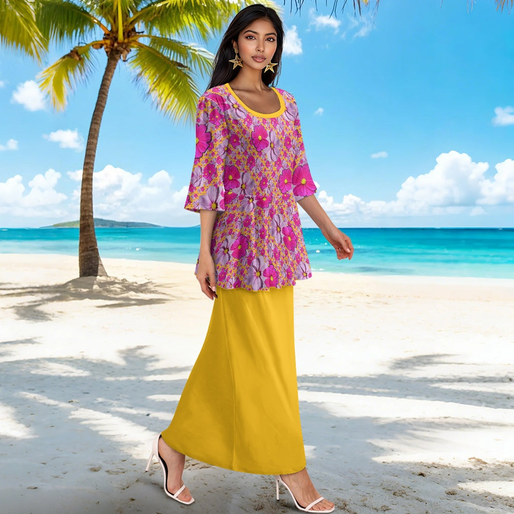 TRP Floral Print 05: Garden Cosmos Designer Two Piece Skirt Suit