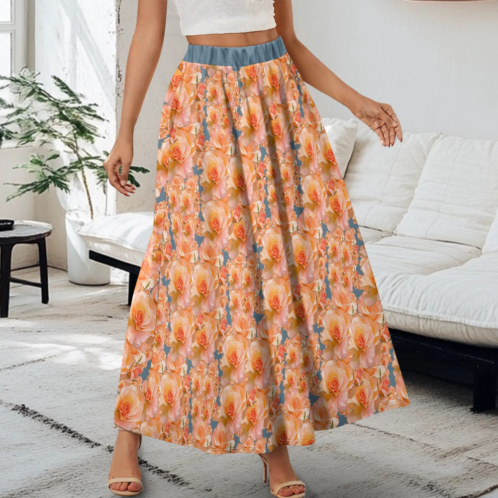 Floral Embosses: Roses 03-01 "Apricot Bloom Essential" Double Pocket A-line Maxi Skirt