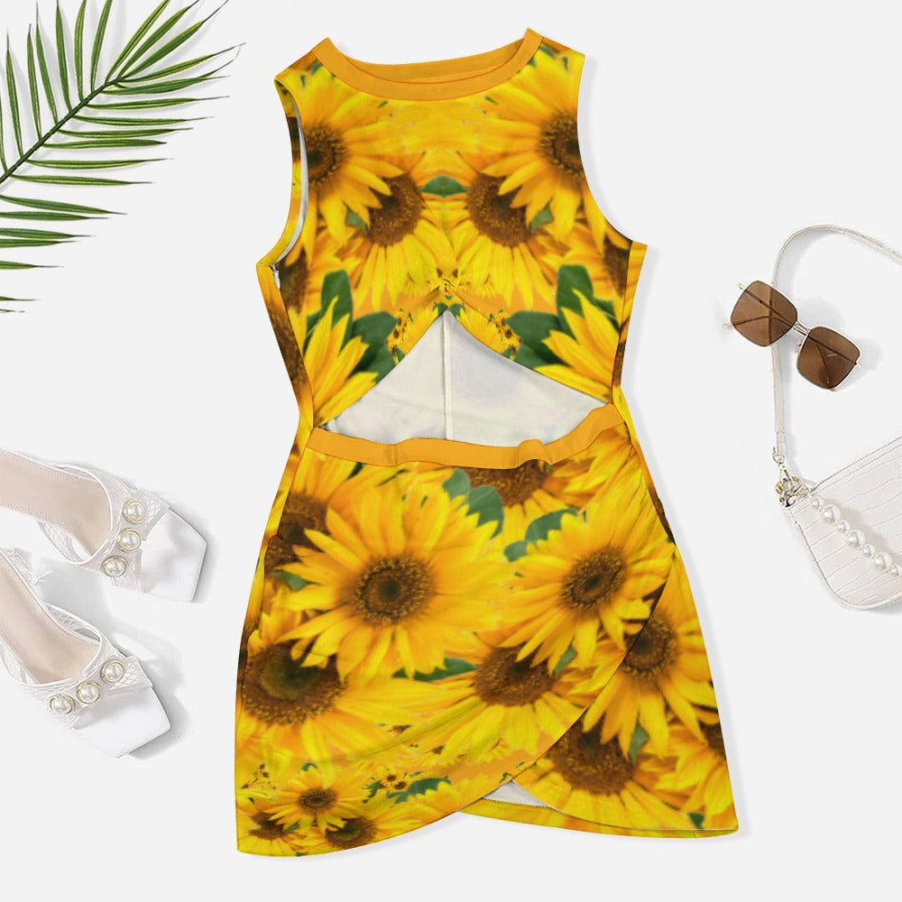 TRP Floral Print 04: Sunflowers 01 Designer Hip Wrap Dress (4 colors)