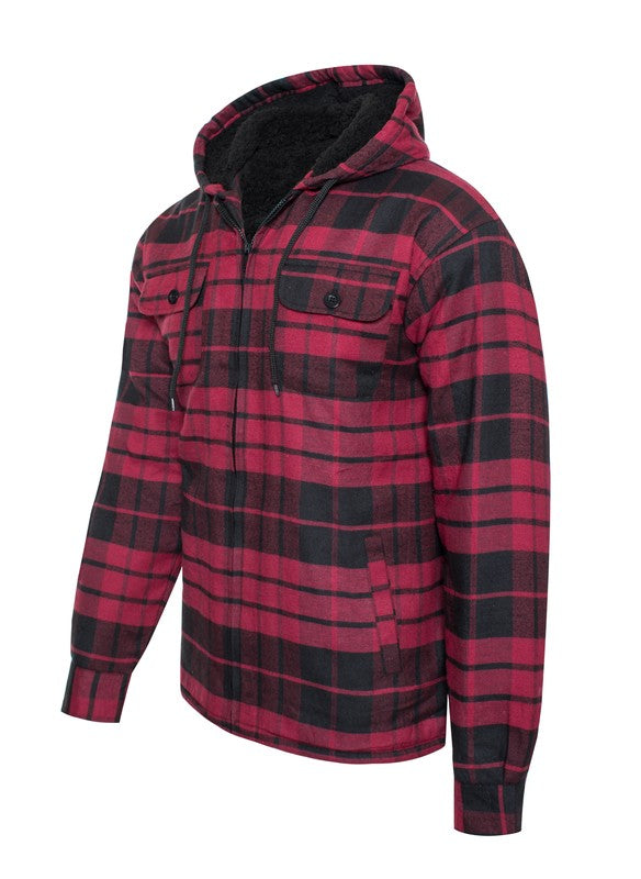 Flannel Sherpa Fleece Lined Full Zip Male Hoodie with Chest Pockets (8 colors)