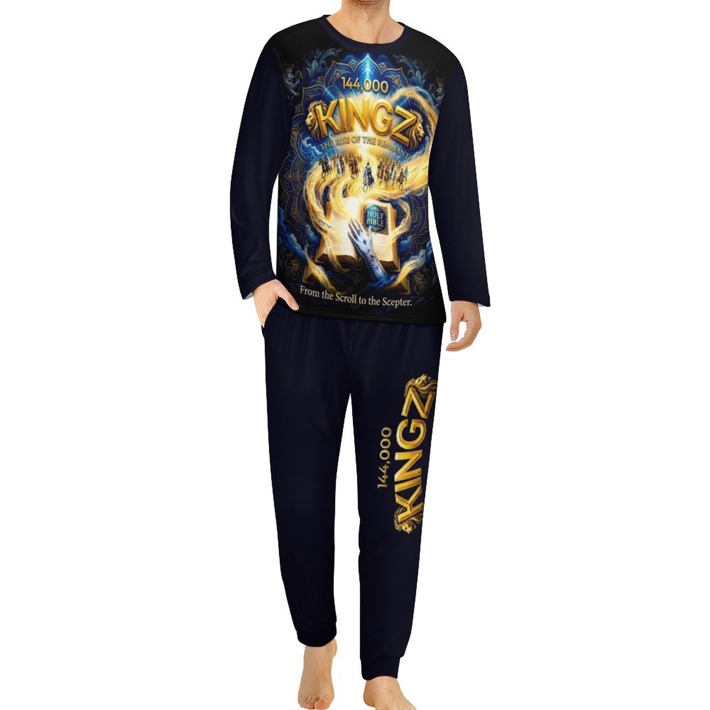 Black long-sleeve top and pants with 'Kingz' branding on a white background