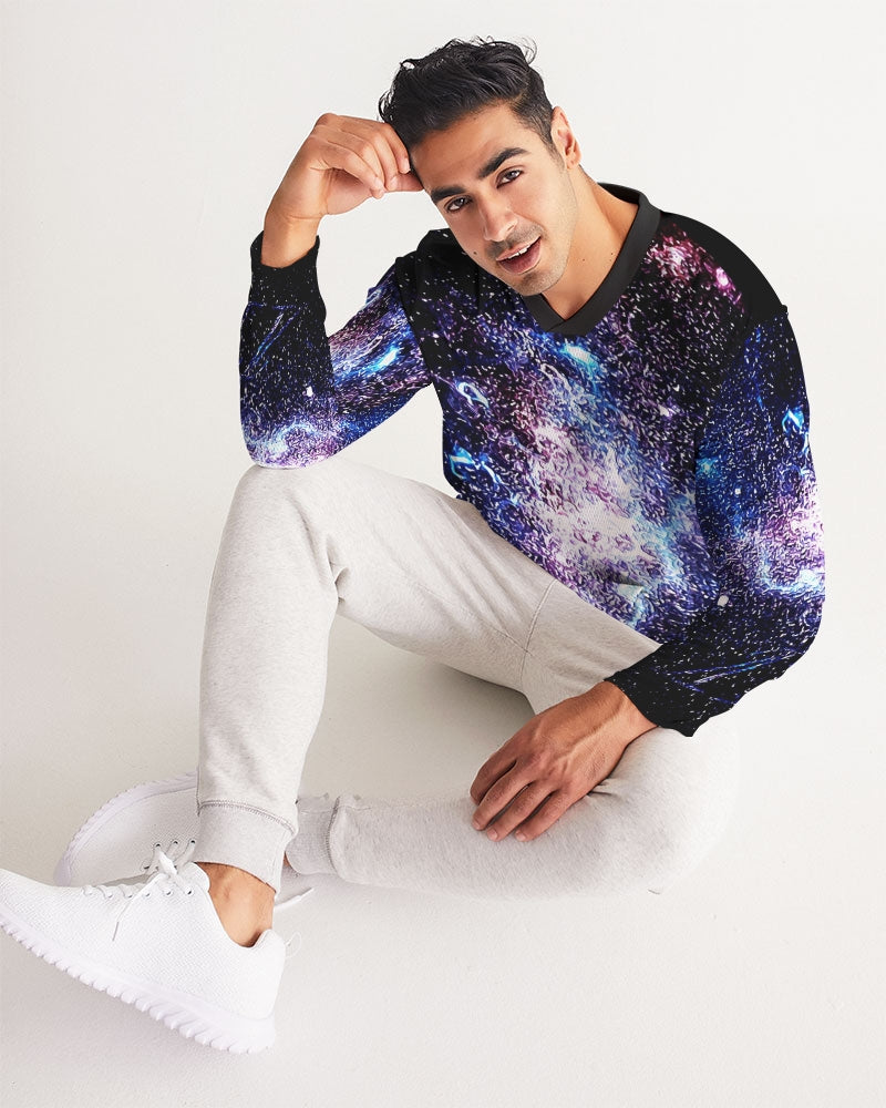 Galaxy Prints 01 Men's Designer Long Sleeve V-neck Jersey T-shirt