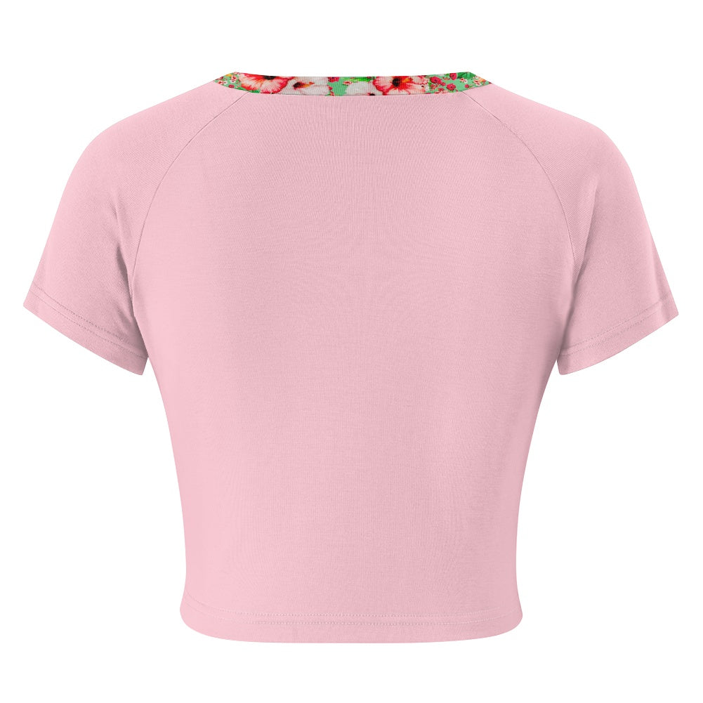 TRP Floral Print 03: Hibiscus Flowers 01-02 Tropical Bloom Fitted Crop Top, PalePink