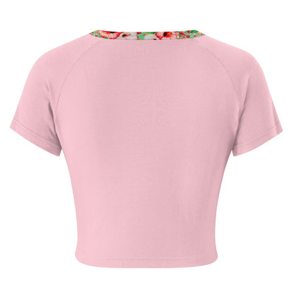 TRP Floral Print 03: Hibiscus Flowers 01-02 Tropical Bloom Fitted Crop Top, PalePink