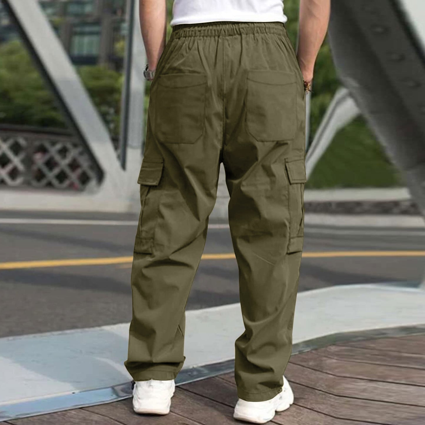 Solid Color Drawstring Mid Waist Male Cargo Sweatpants (4 colors)