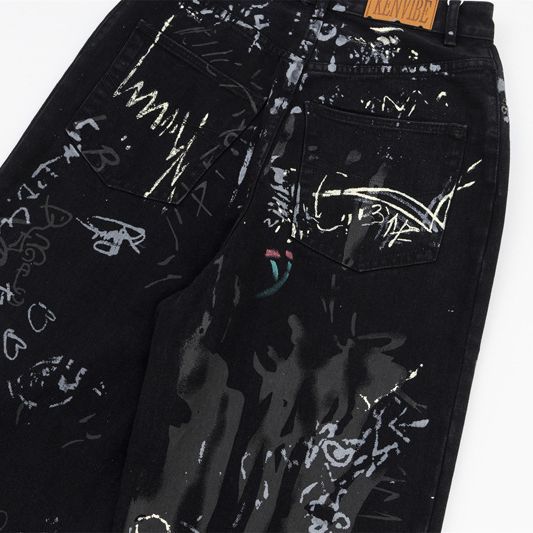 Jeans masculinos de pierna ancha con diseño de nicho callejero estampado