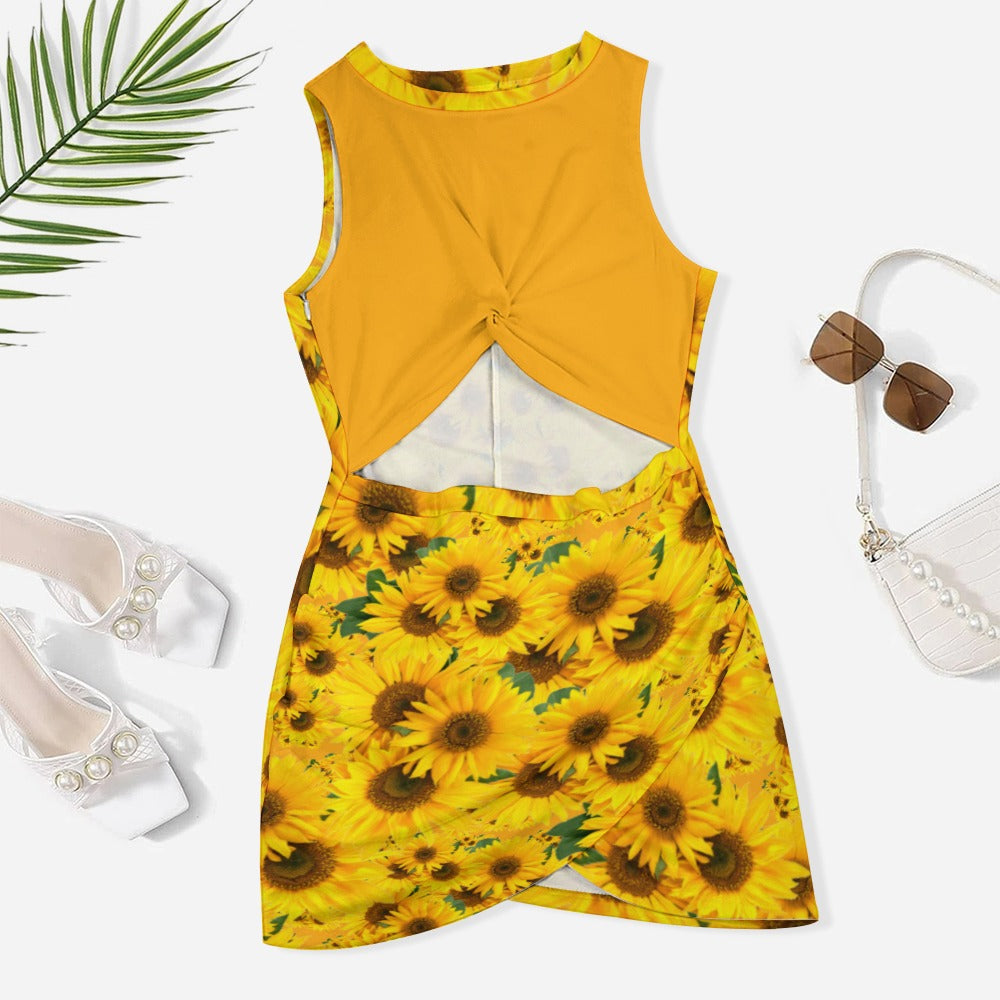 TRP Floral Print 04: Sunflowers 01 Designer Hip Wrap Dress (5 colors)