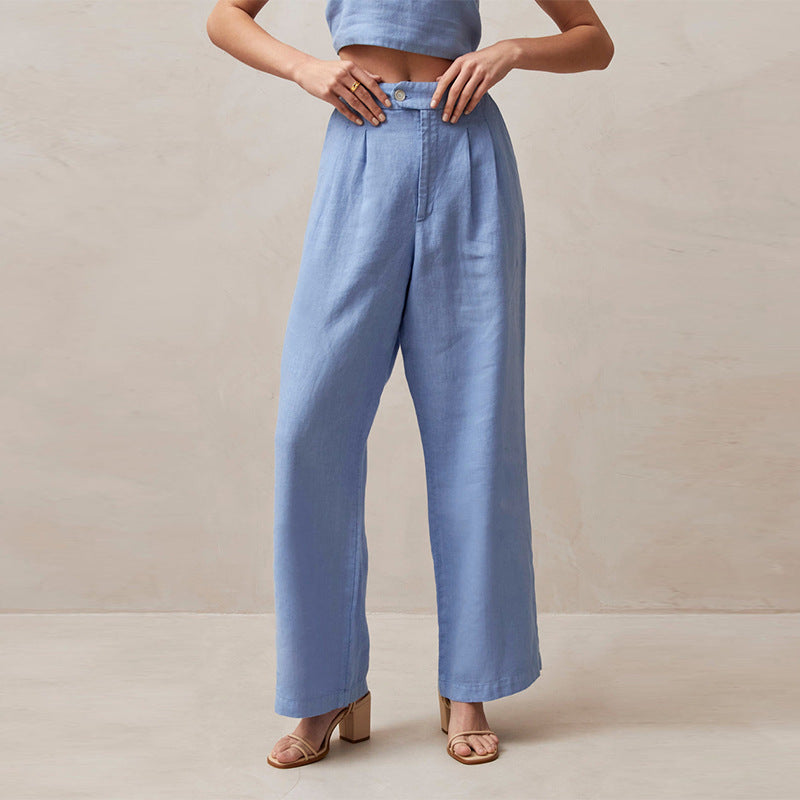 High Waist Solid Color Pleated Linen Pants (3 colors)