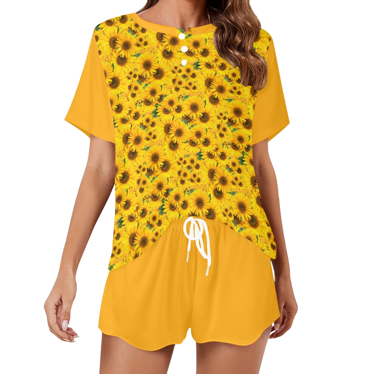 TRP Floral Print 04: Sunflowers 01 Designer Lounge T-shirt & Shorts (5 colors)