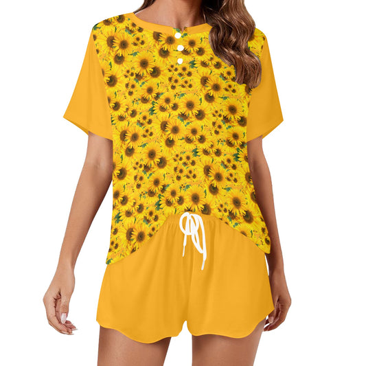 TRP Floral Print 04: Sunflowers 01 Designer Lounge T-shirt & Shorts (5 colors)