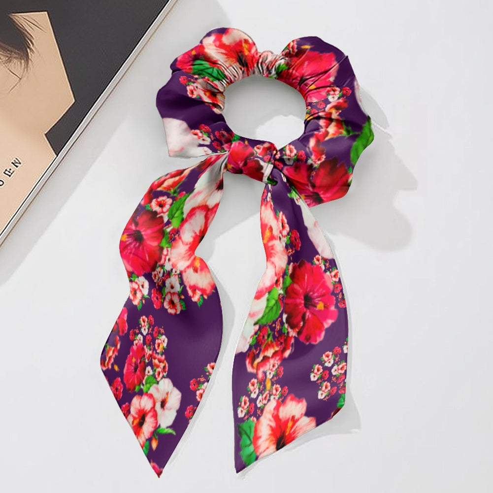 TRP Floral Print 03: Hibiscus Flowers 01-01 Tropical Bloom Satin Scarf Scrunchie
