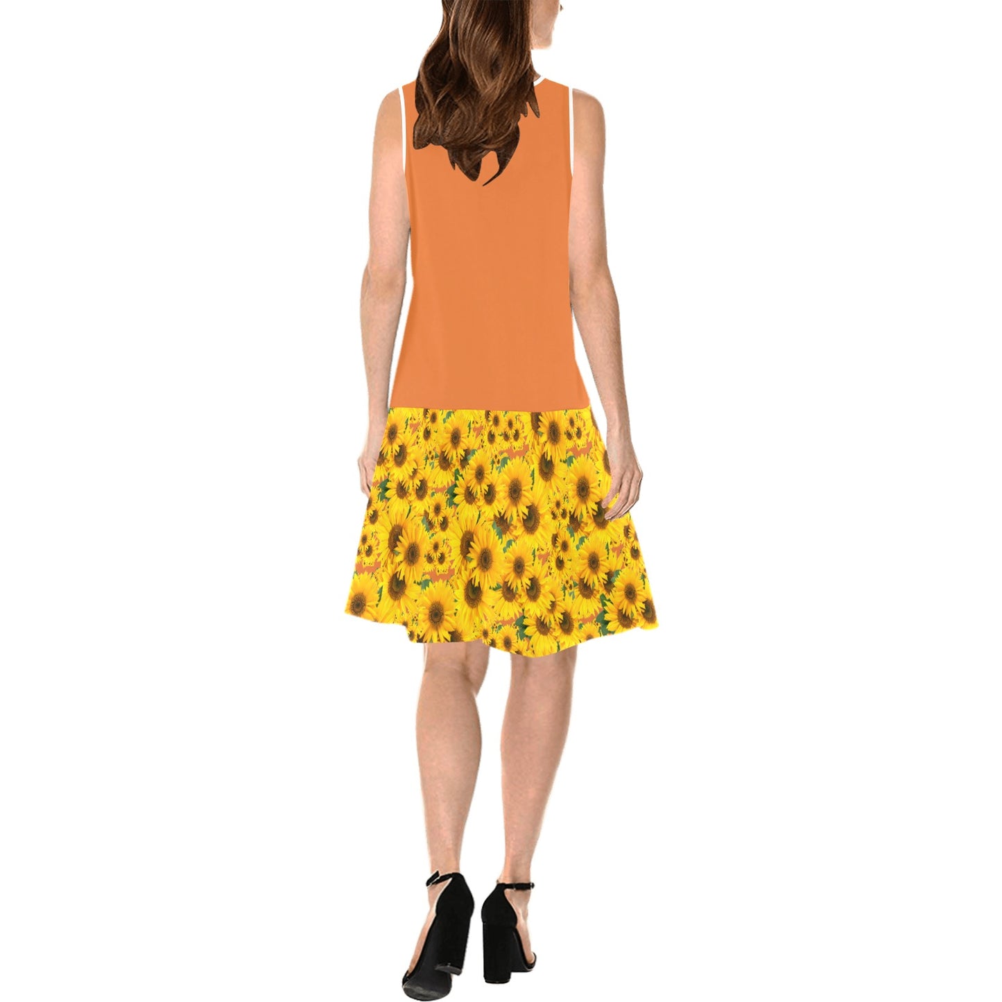 TRP Floral Print 04: Sunflowers 01 Designer Sleeveless Splicing Shift Dress (5 colors)