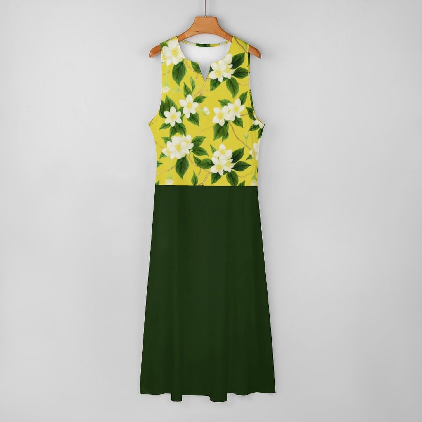 TRP Floral Print 10: Jasmine Vine 01-01 Designer Two-Tone Sleeveless Maxi Dress