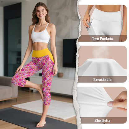 TRP Floral Print 05: Garden Cosmos Designer 7 Point Sports Capri Leggings